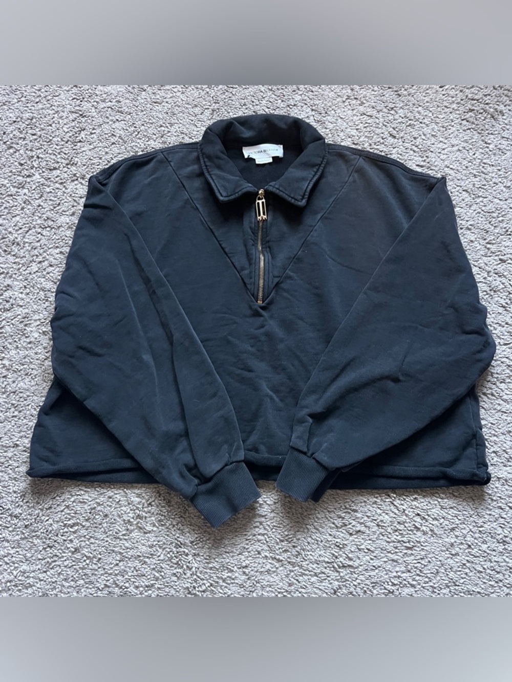 $990 Victoria Beckham Black Half Zip Pullover Sweatshirt size Medium